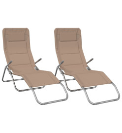 Chaises longues pliables 2 pcs taupe textilène et acier