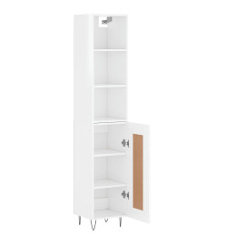 Buffet haut Blanc brillant 34,5x34x180 cm Bois d'ingénierie