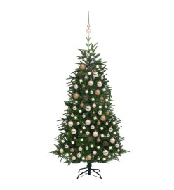 Arbre de Noël artificiel avec LED et boules Vert 180 cm PVC PE