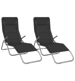 Chaises longues pliables 2 pcs noir textilène et acier