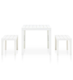 Table de jardin avec 2 bancs Plastique Blanc