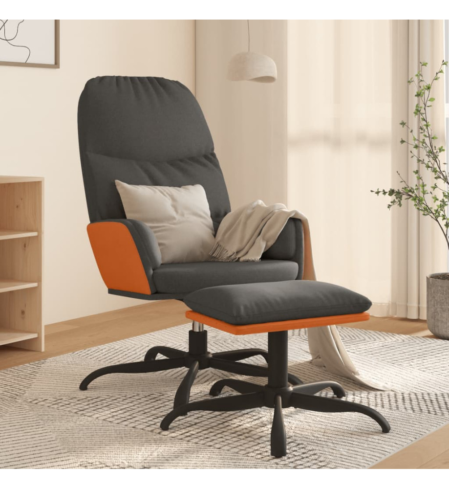 Chaise de relaxation avec tabouret Gris foncé Tissu