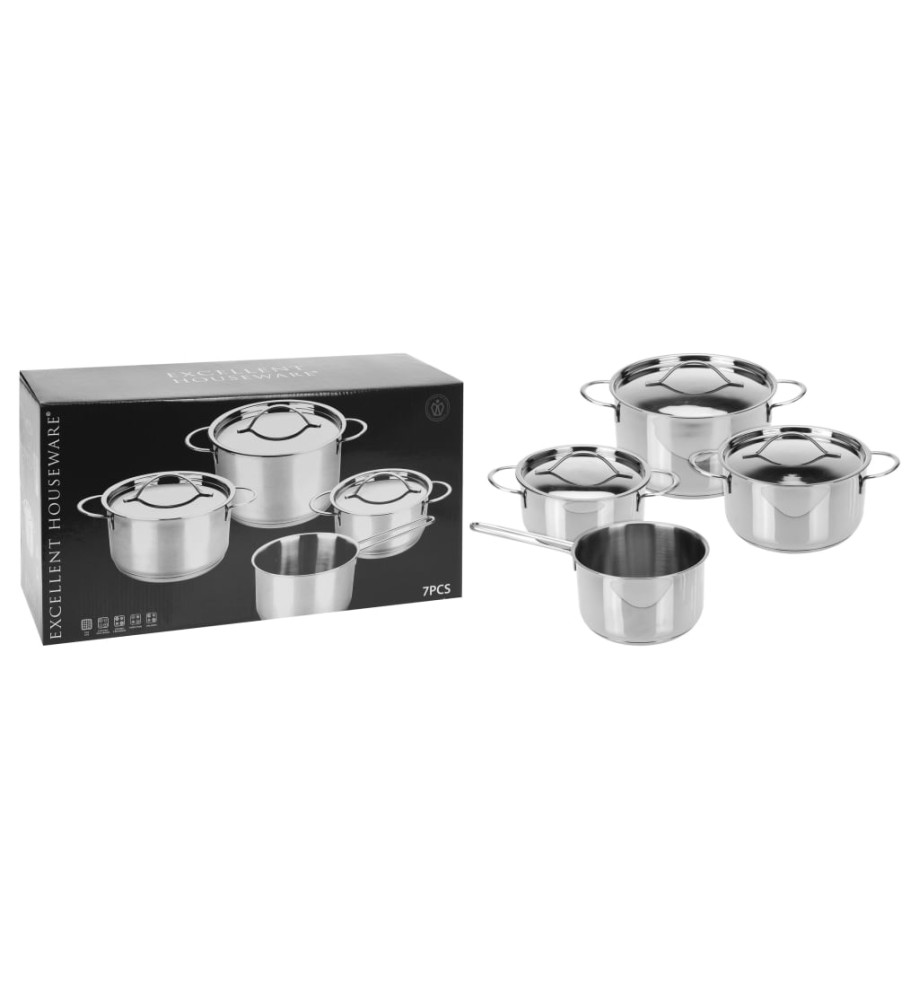 Excellent Houseware Ensemble de casseroles 7 pcs Acier inoxydable 6 mm