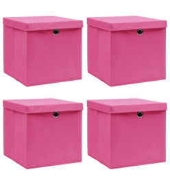 Boîtes de rangement avec couvercles 4 pcs Rose 32x32x32cm Tissu