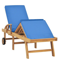 Chaise longue avec coussin Bois de teck solide Bleu