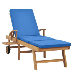 Chaise longue avec coussin Bois de teck solide Bleu