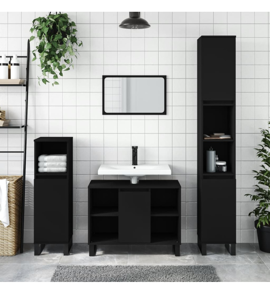 Ensemble de meubles salle de bain 3 pcs noir bois d'ingénierie