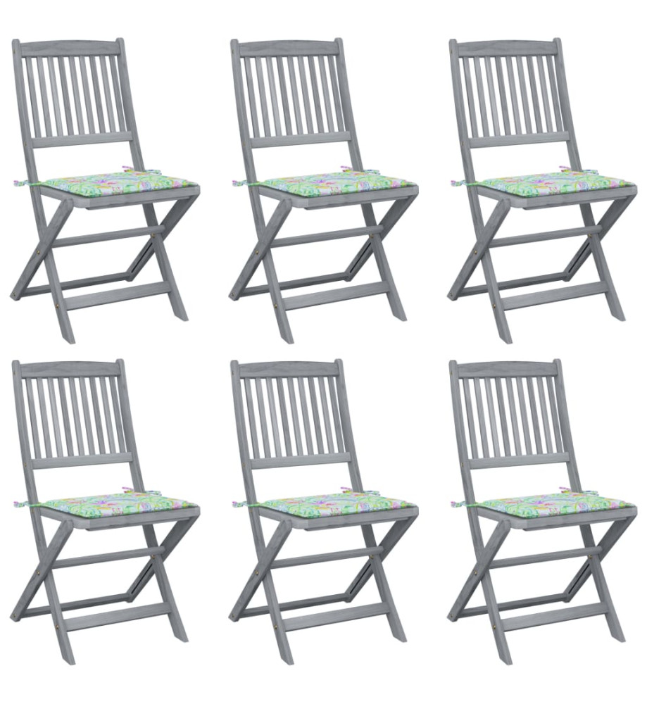 Chaises pliables d'extérieur 6 pcs avec coussins Bois d'acacia