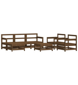 Salon de jardin 7 pcs avec coussins marron miel bois massif