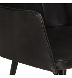 Chaise à oreilles avec repose-pied Noir Cuir véritable