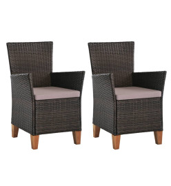 Chaises d'extérieur avec coussins 2 pcs Résine tressée Marron