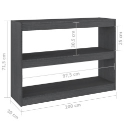 Bibliothèque/Séparateur de pièce Gris 100x30x71,5 cm Pin massif