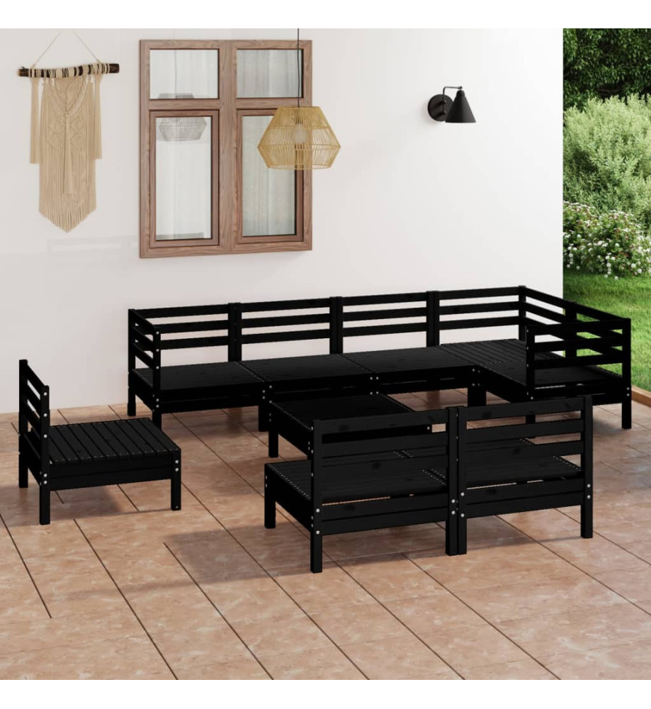 Salon de jardin 9 pcs Bois de pin massif Noir