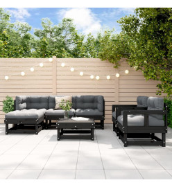 Salon de jardin 7 pcs avec coussins noir bois massif