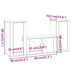 Ensemble de meubles TV 3 pcs Gris béton Bois d'ingénierie