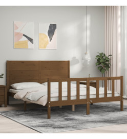 Cadre de lit tête de lit marron miel King Size bois massif