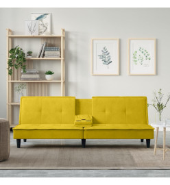 Canapé-lit avec porte-gobelets jaune velours