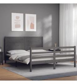 Cadre de lit avec tête de lit gris King Size bois massif