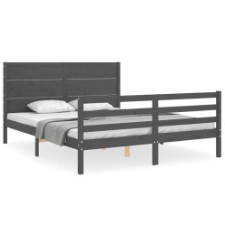 Cadre de lit avec tête de lit gris King Size bois massif