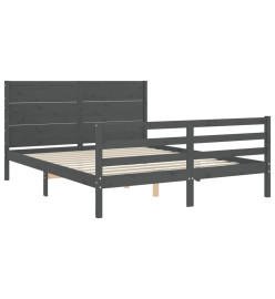 Cadre de lit avec tête de lit gris King Size bois massif