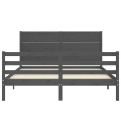 Cadre de lit avec tête de lit gris King Size bois massif