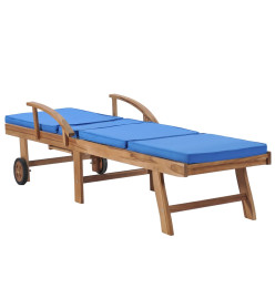 Chaises longues avec coussins 2 pcs Bois de teck solide Bleu