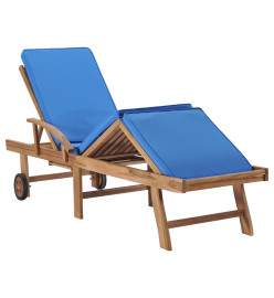 Chaises longues avec coussins 2 pcs Bois de teck solide Bleu