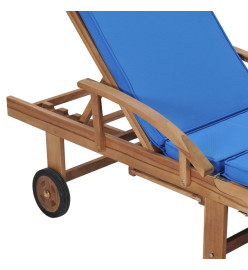 Chaises longues avec coussins 2 pcs Bois de teck solide Bleu