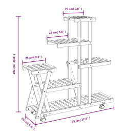 Support à fleurs avec roues 95x25x101 cm bois massif de sapin