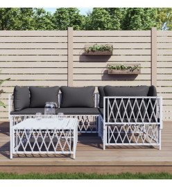 Salon de jardin avec coussins 5 pcs blanc acier