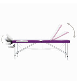 Table de massage pliable 3 zones Aluminium Blanc et violet