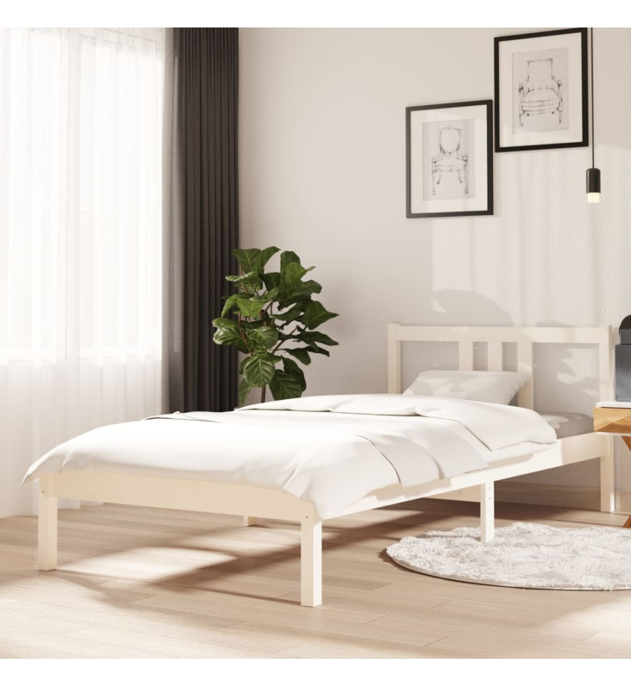 Cadre de lit Blanc Bois massif 90x200 cm Cadre de lit Blanc Bois massif 90x200 cm