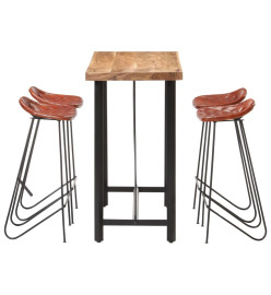 Ensemble de bar 5 pcs Bois solide et cuir véritable