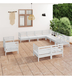 Salon de jardin 11 pcs Bois de pin massif Blanc