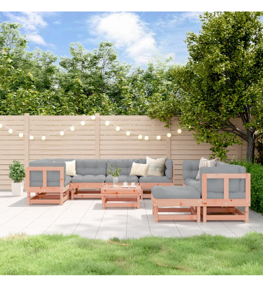 Salon de jardin 10 pcs avec coussins bois massif douglas