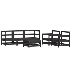 Salon de jardin 6 pcs avec coussins noir bois massif