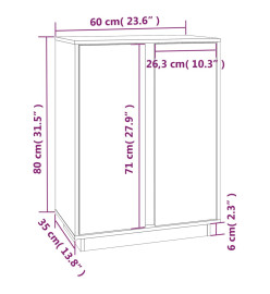 Buffet Gris 60x35x80 cm Bois massif de pin