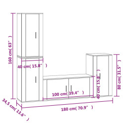 Ensemble de meubles TV 4 pcs Noir Bois d'ingénierie