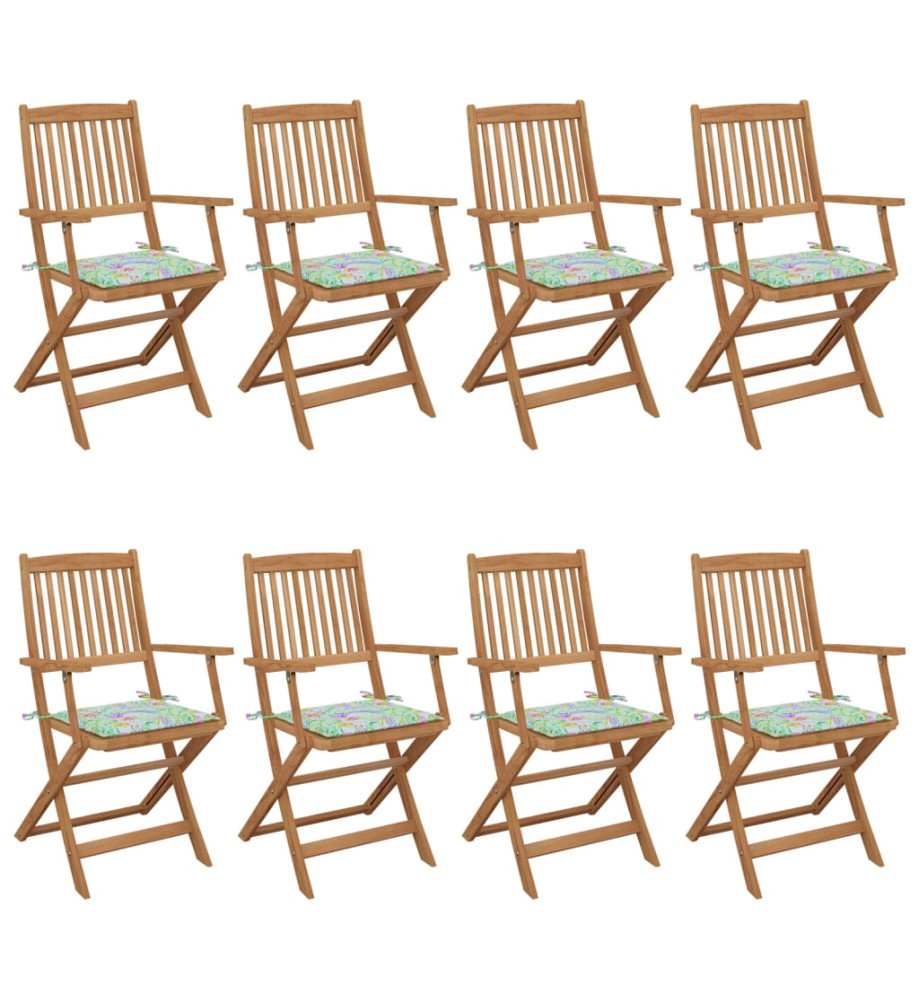 Chaises pliables de jardin 8 pcs avec coussins Bois d'acacia