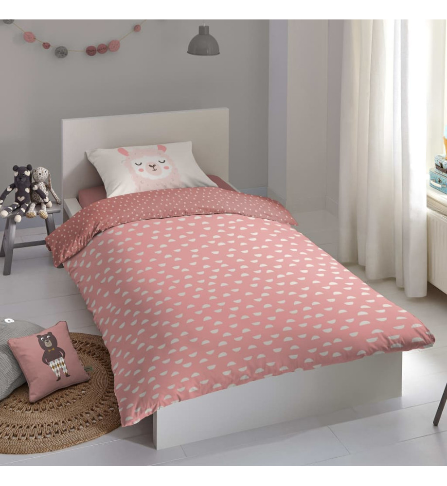 Good Morning Housse de couette pour enfants LAMA 135x200 cm Rose