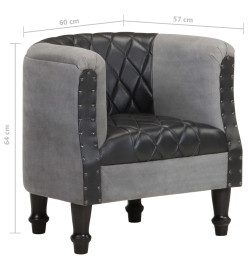 Fauteuil Noir Cuir véritable et bois de manguier massif