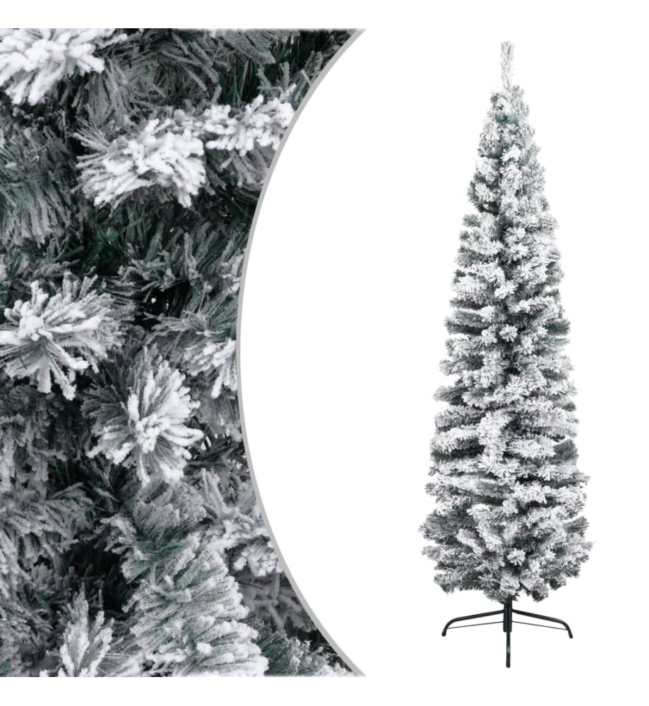 Sapin de Noël artificiel mince flocon de neige vert 180 cm PVC