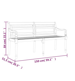 Banc Batavia avec coussin anthracite 150 cm Bois de teck massif