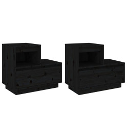 Tables de chevet 2 pcs Noir 60x34x51 cm Bois de pin solide