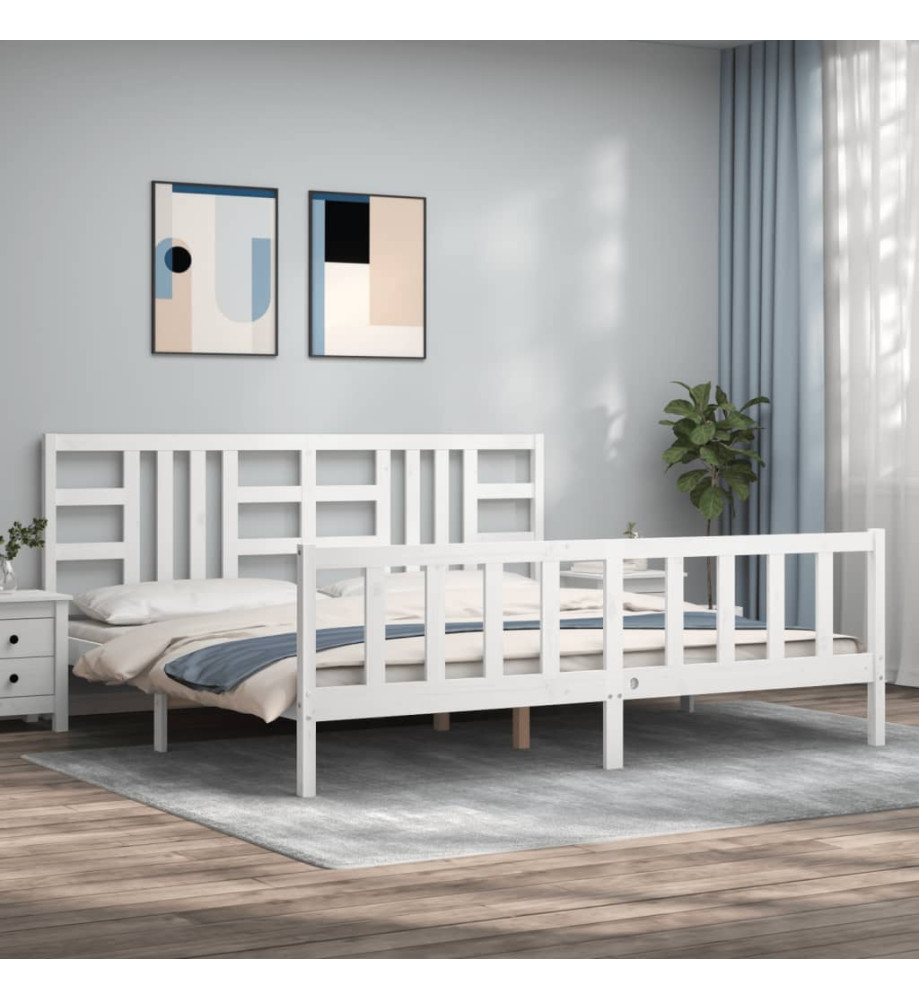 Cadre de lit avec tête de lit blanc 200x200 cm bois massif Cadre de lit avec tête de lit blanc 200x200 cm bois massif