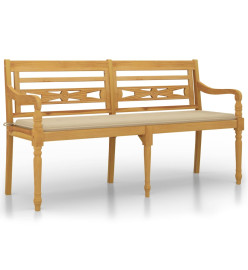 Banc Batavia avec coussin beige 150 cm Bois de teck massif