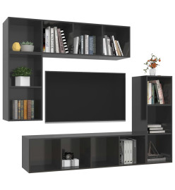 Ensemble de meubles TV 4 pcs Gris brillant Bois d'ingénierie