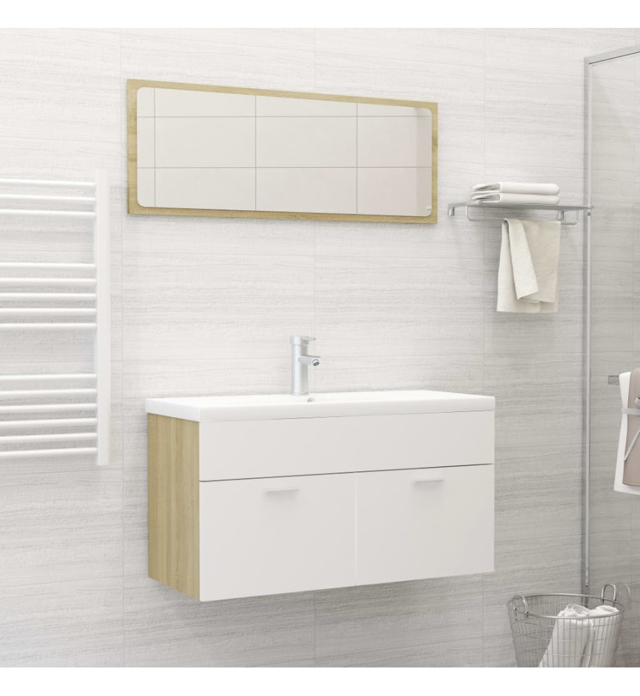 Ensemble de meubles de bain 2 pcs Blanc/chêne sonoma Aggloméré