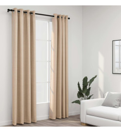 Rideaux occultants Aspect lin avec œillets 2pcs Beige 140x225cm