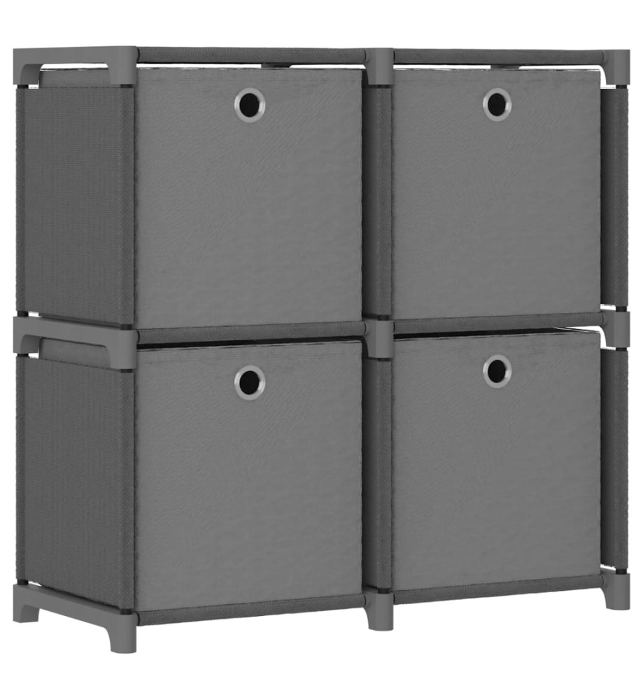 Étagère à 4 cubes avec boîtes Gris 69x30x72,5 cm Tissu